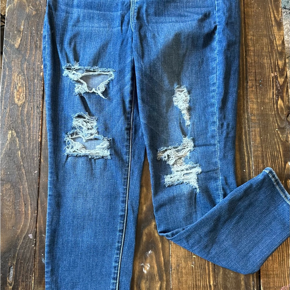 American Eagle Curvy Super Hi-Rise Jegging Women’s 12 Blue Stretch Distressed